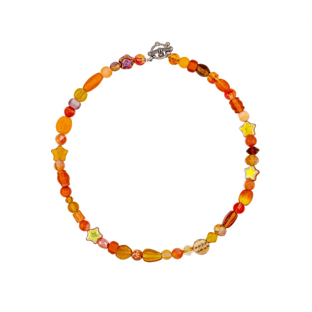 homemade orange glass beaded necklace